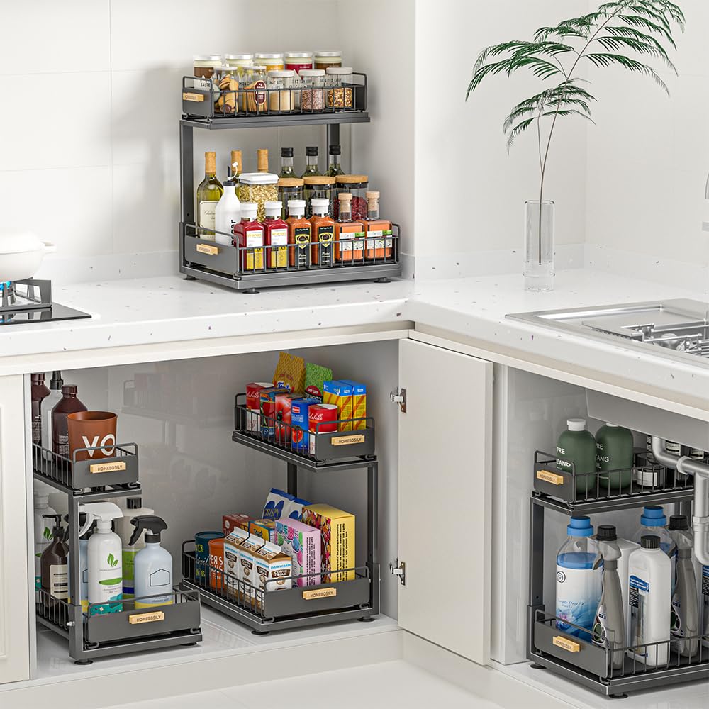 HOMEBOSILY ideal for under-sink, bathroom vanity, kitchen cabinet, or pantry organization.