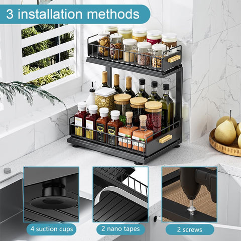 HOMEBOSILY pull-out drawer provides easy access to cabinet contents.