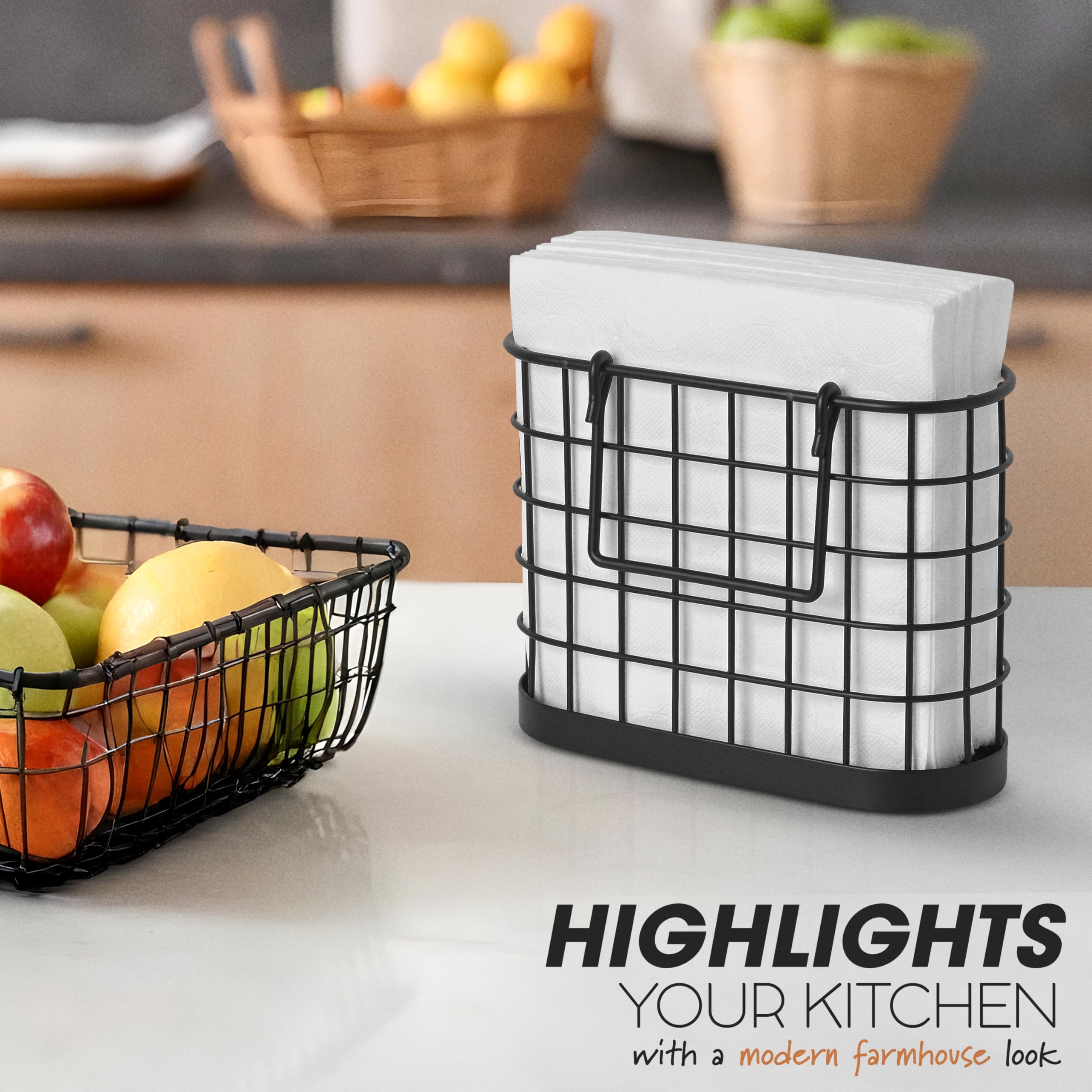 HOMECLASS6 matte black base napkin dispenser keeps napkins upright and tidy.
