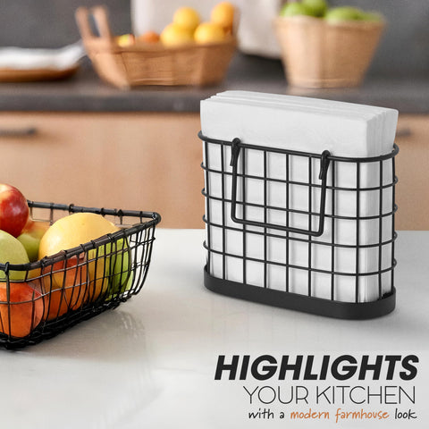 HOMECLASS6 matte black base napkin dispenser keeps napkins upright and tidy.