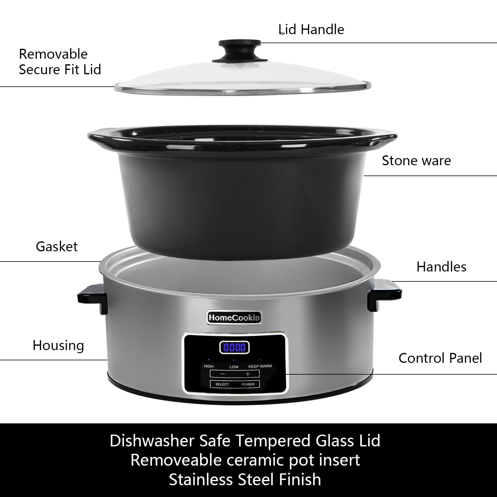 HOMECOOKIN dishwashers-safe pot insert simplifies cleanup after cooking.