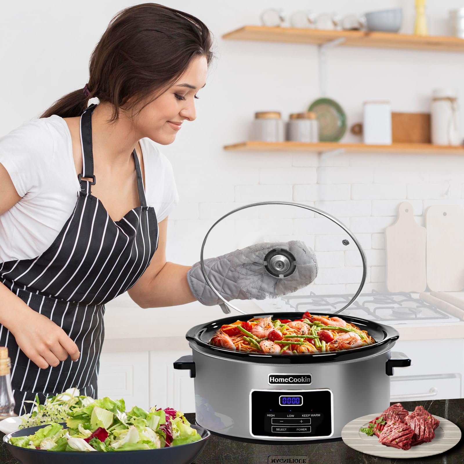 HOMECOOKIN keep-warm function maintains serving temperature for busy evenings.