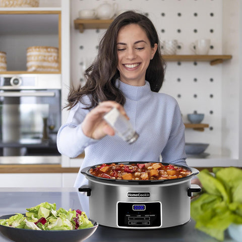 HOMECOOKIN slow cooker excels at stews and roasts for gatherings.