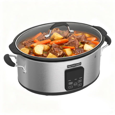 HOMECOOKIN 10-quart slow cooker shows generous capacity for family feasts.