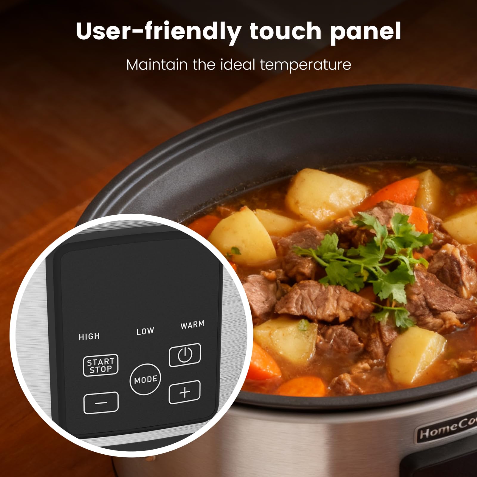HOMECOOKIN brushed stainless steel heating unit complements modern kitchens.