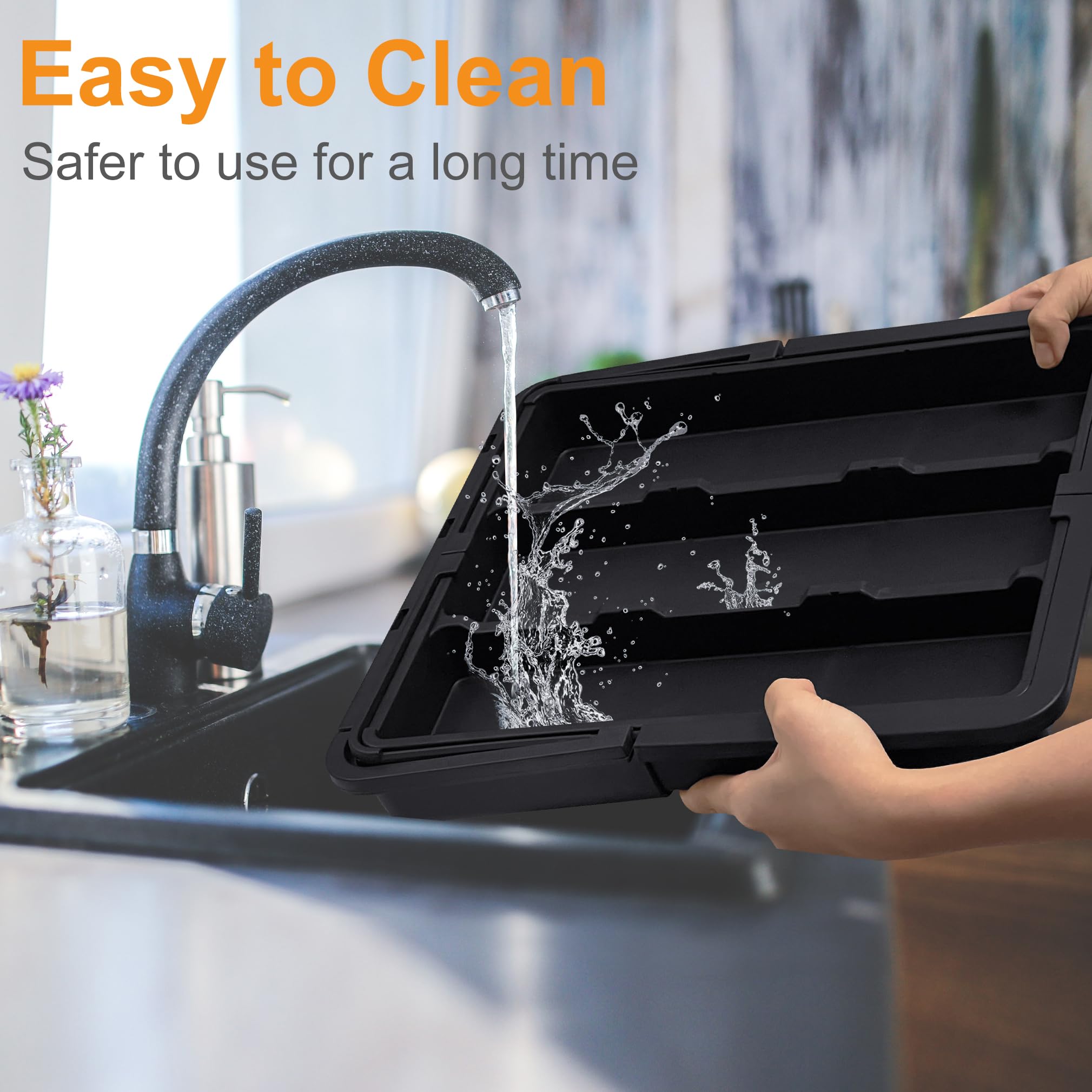 Homecor black finish adds sleek style while organizing drawer contents.