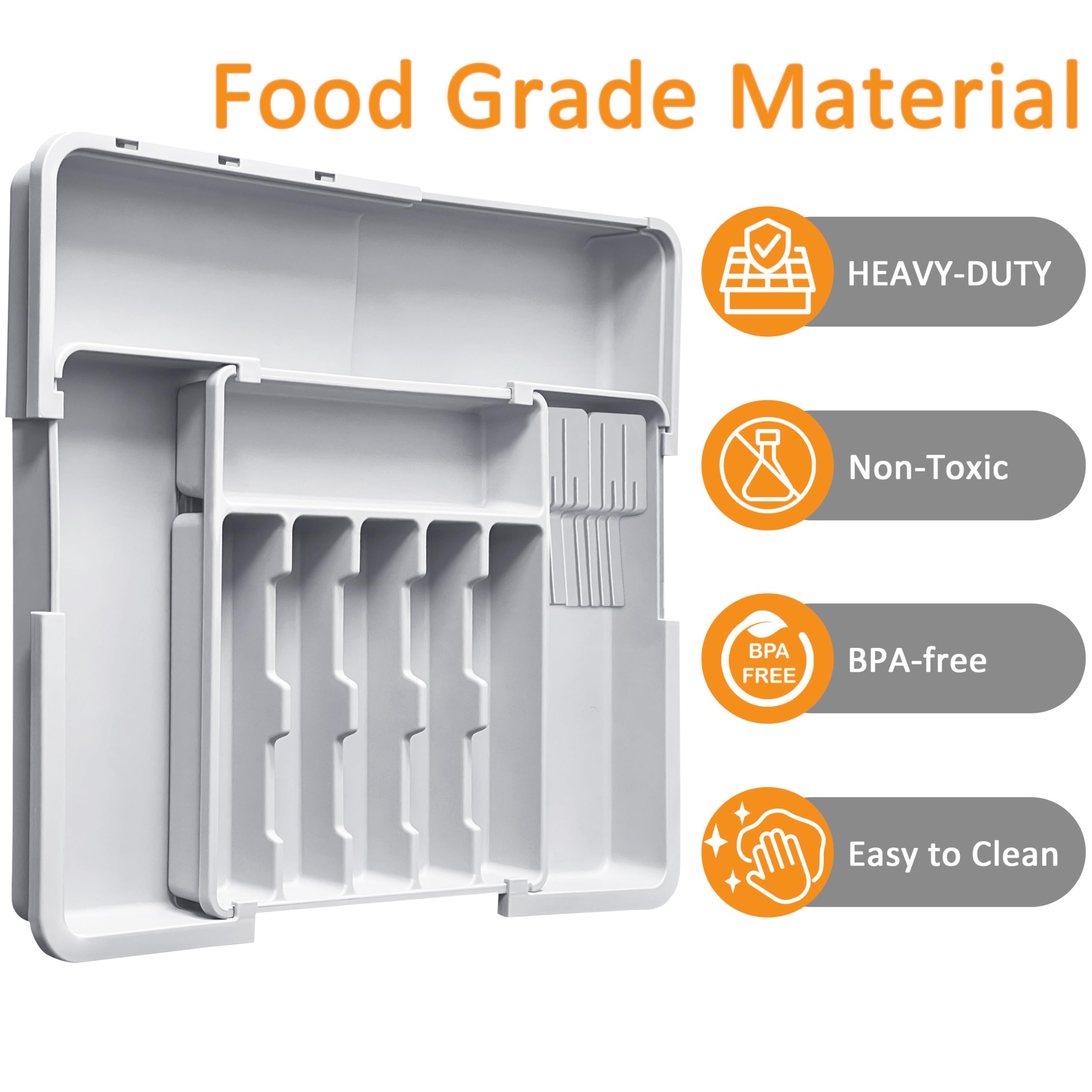 Homecor 9-compartment design neatly organizes spoons, forks, and more.