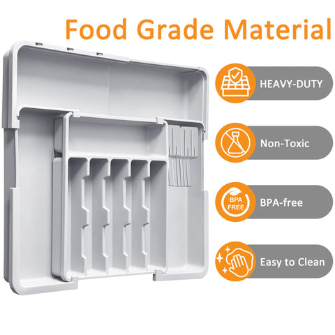 Homecor 9-compartment design neatly organizes spoons, forks, and more.
