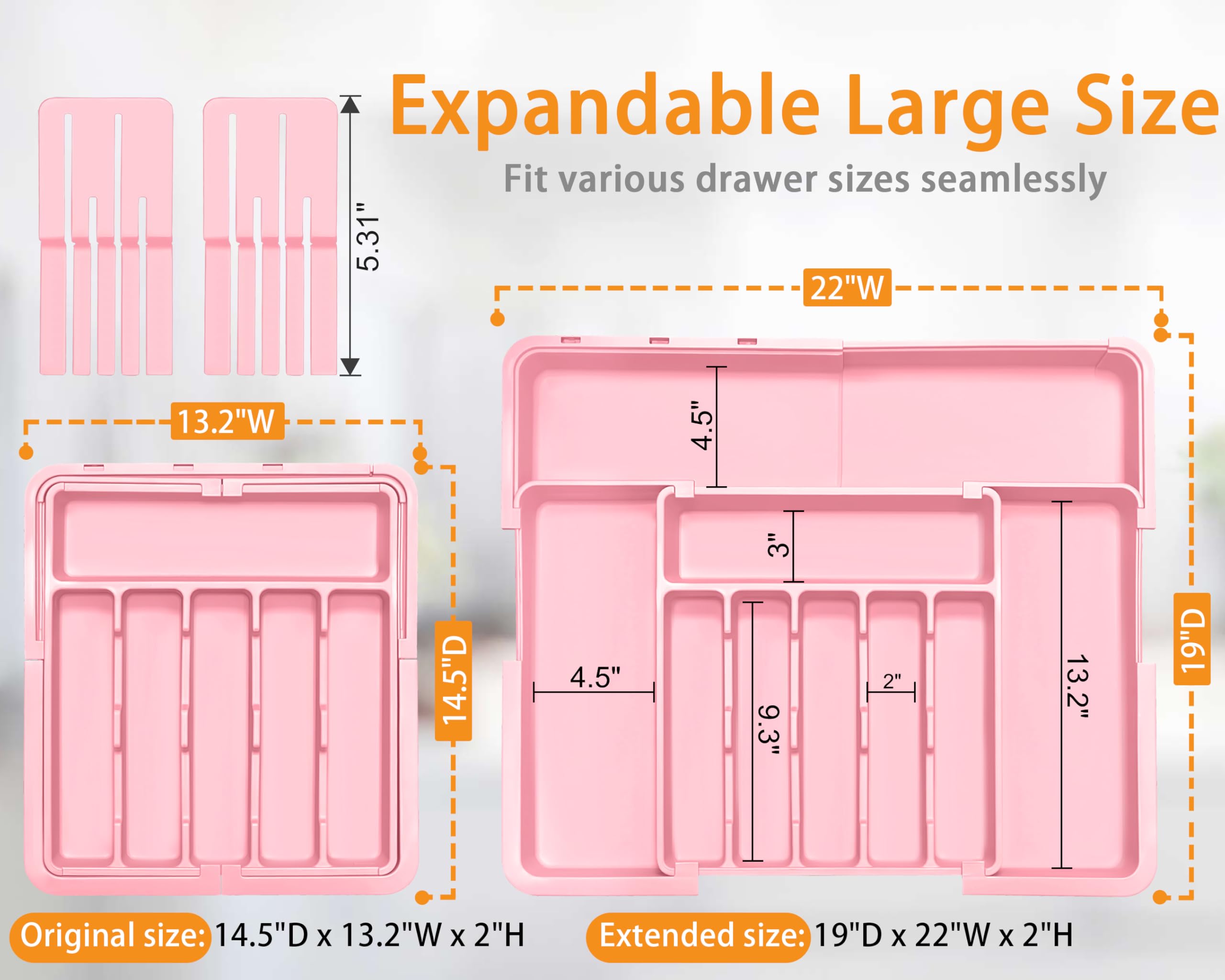 Homecor expandable silverware organizer right panel in pink offers versatile storage