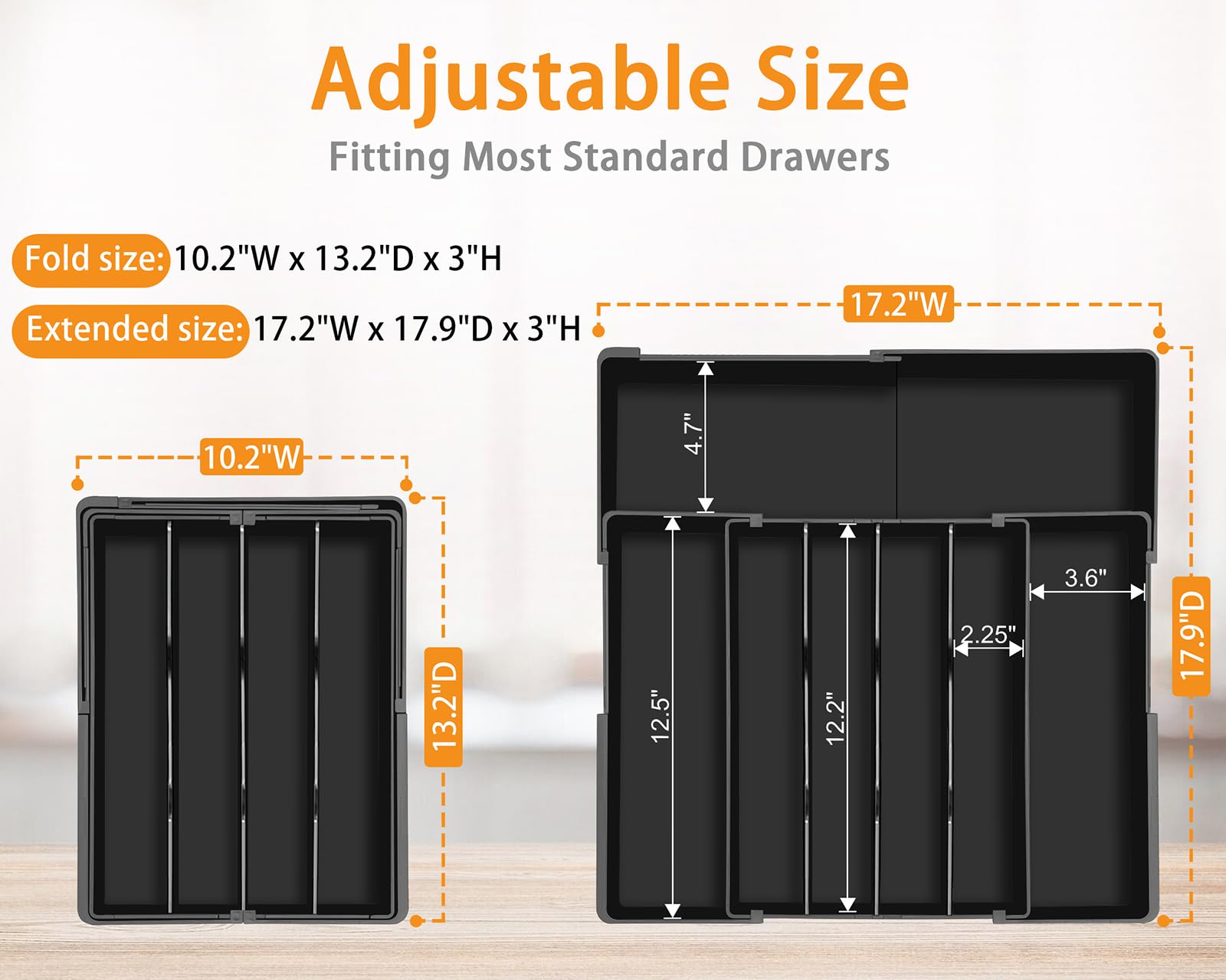 Homecor silverware organizer extended depth provides room for tall utensils and tools.
