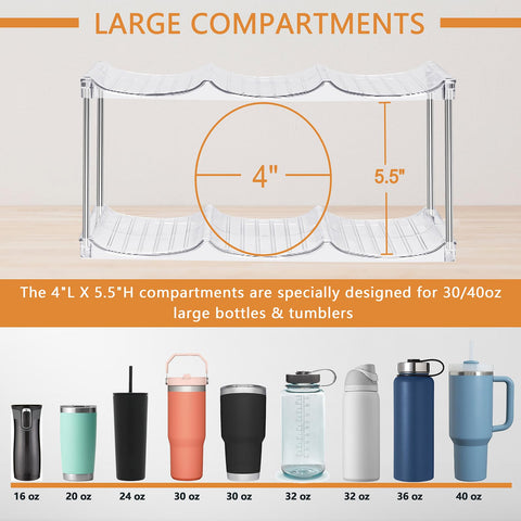 Homecor water bottle organizer with handle fits Stanley 40 oz securely for clutter-free kitchens