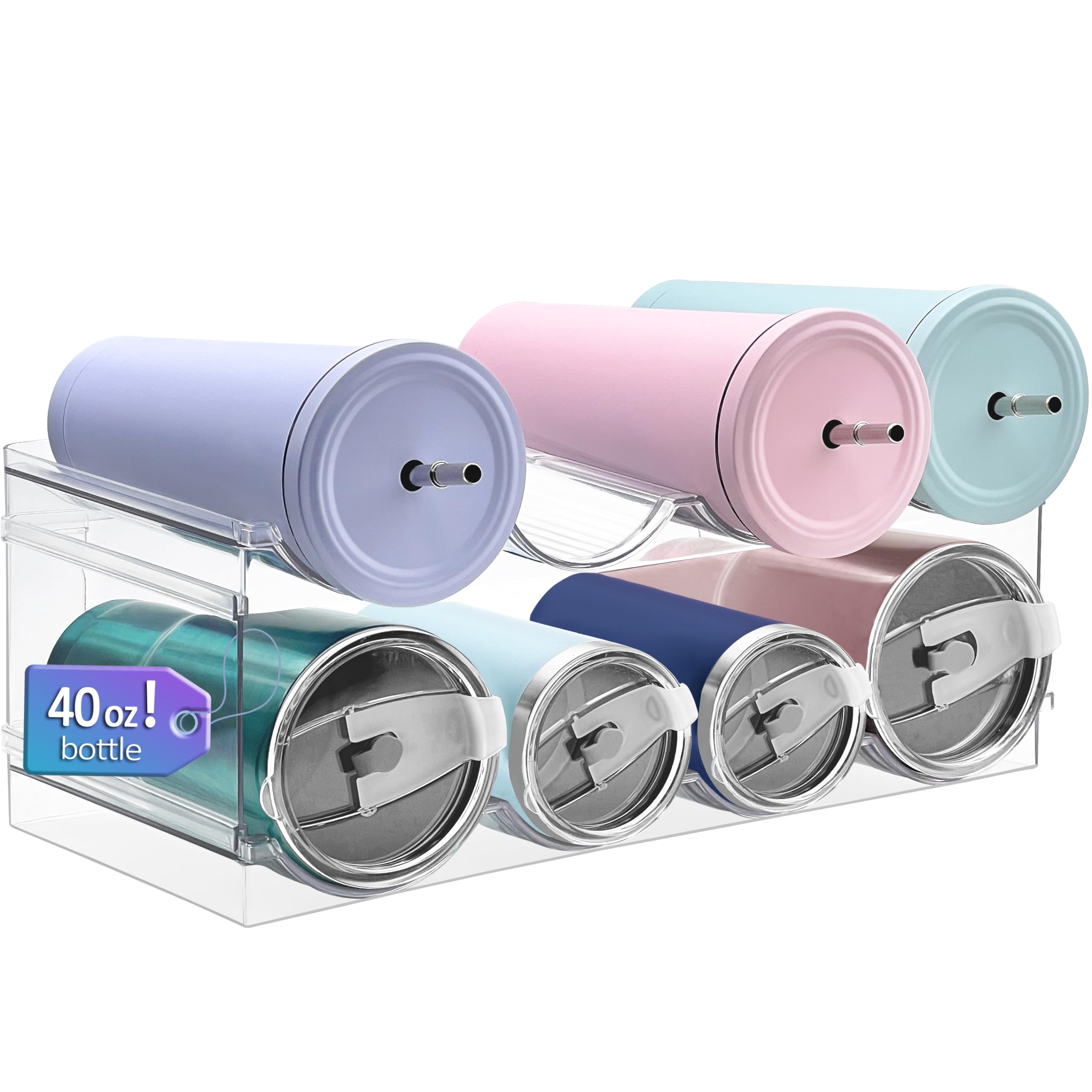 Homecor water bottle organizer with large compartment fits oversized bottles neatly.