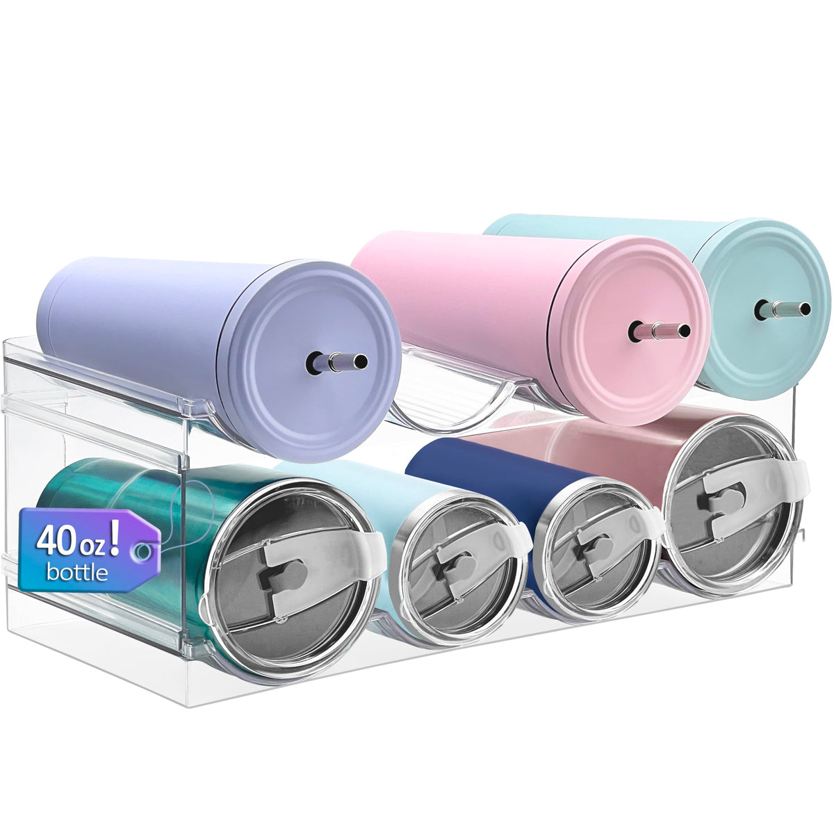 Homecor water bottle organizer with large compartment fits oversized bottles neatly.