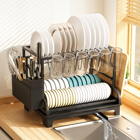 HomeCurated 2-Tier Foldable Dish Rack expands drying space for dishes and bowls