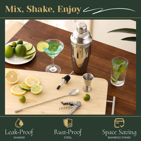 HomeCurated bamboo bar stand keeps tools organized and within reach.
