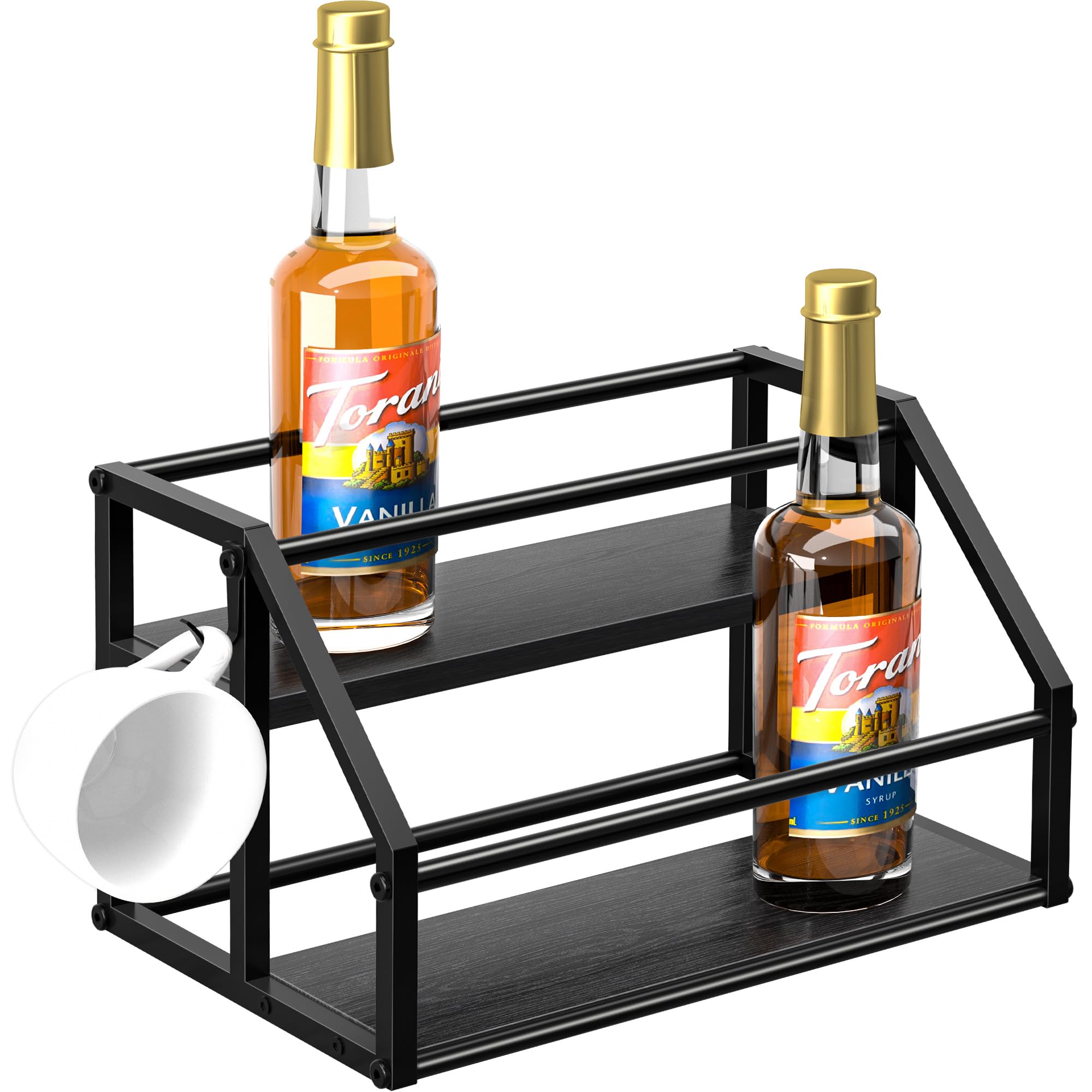 Homedawn 2-tier syrup rack on counter with eight bottles visible for easy access