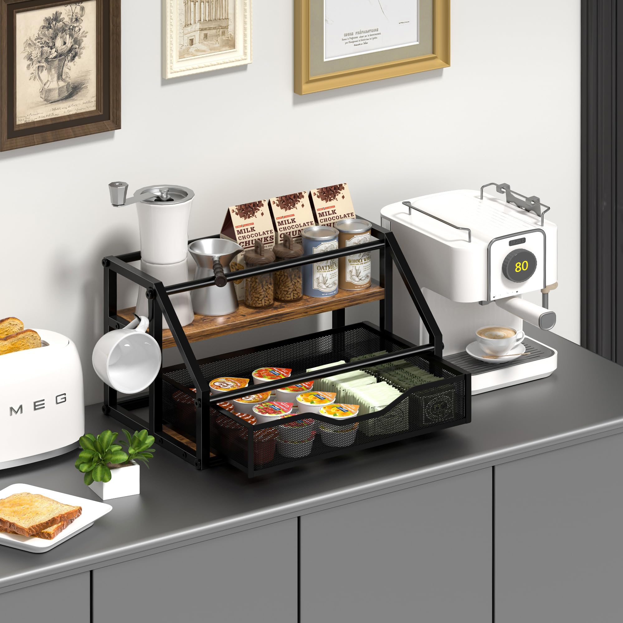 Homedawn two-tier rack displays eight bottles for organized beverage prep.