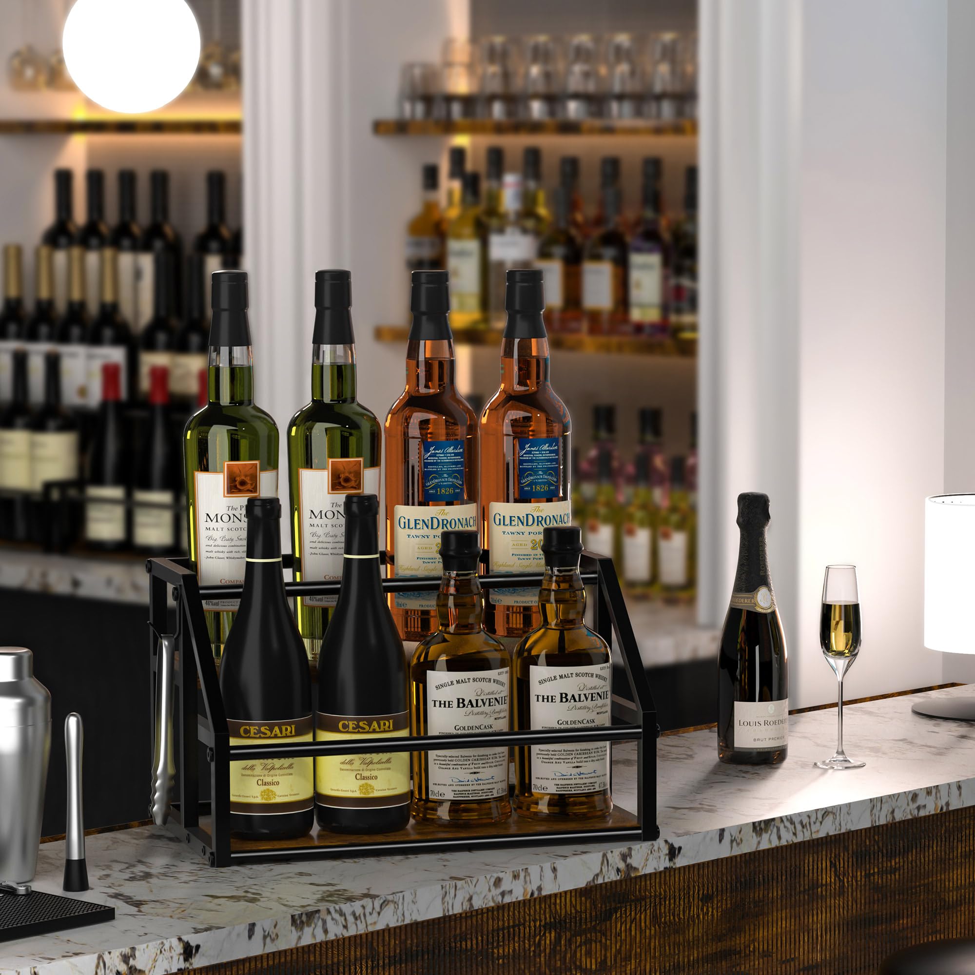 Homedawn counter-friendly rack saves space while organizing condiments and syrups.