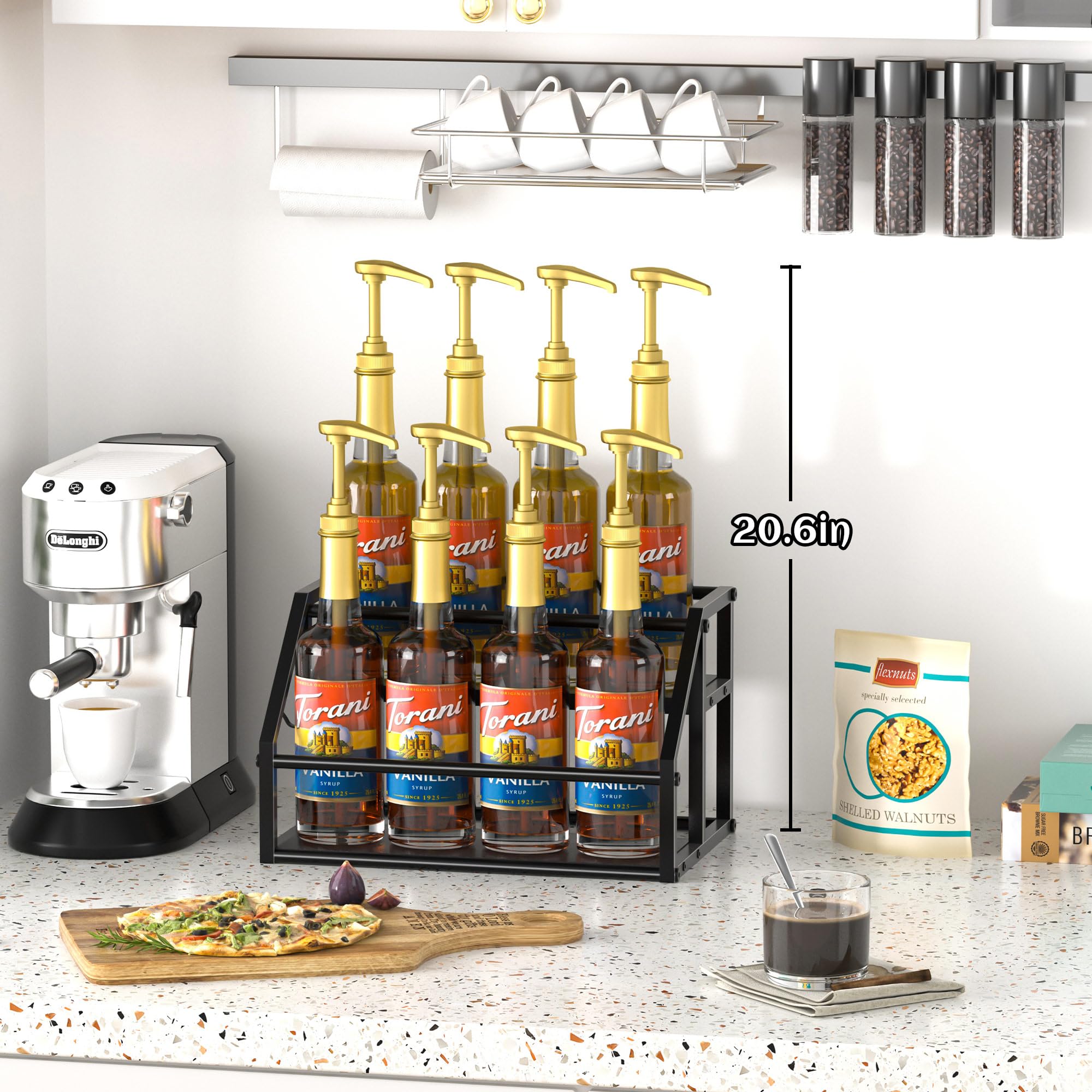 Homedawn rack displaying eight-bottle capacity for syrups and dressings