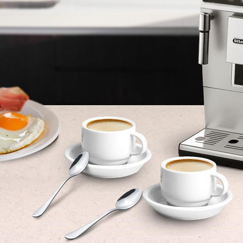HomEdge white saucers paired with cups for a clean espresso ritual.