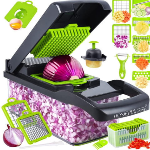 HOMEFINESSE Vegetable Chopper with eight blades for fast, uniform cuts.