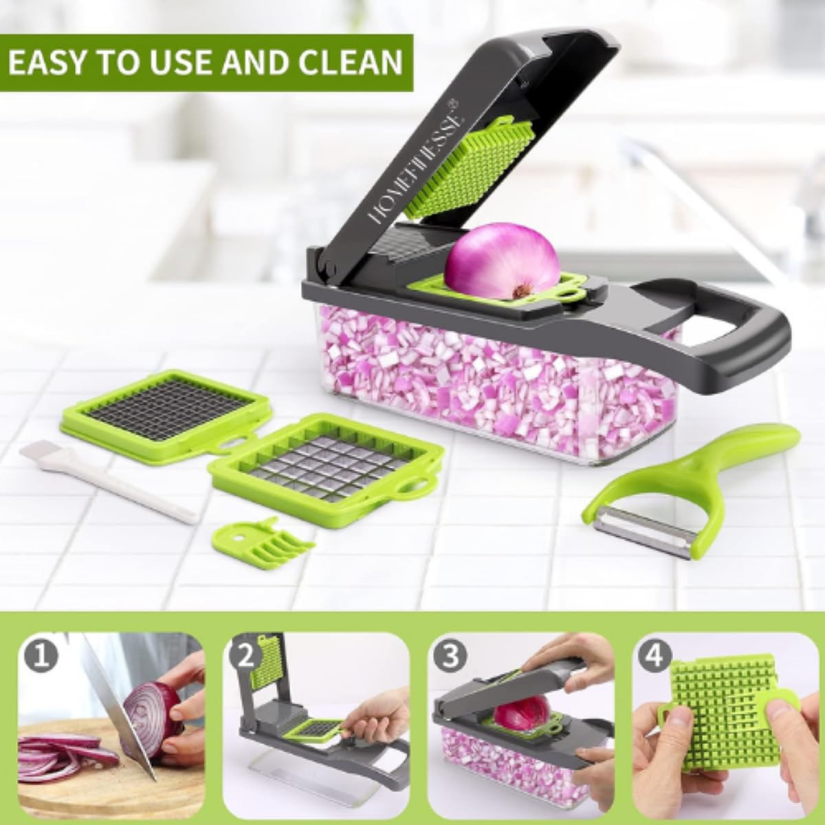 HOMEFINESSE dicer and slicer blades offer versatile prep options.