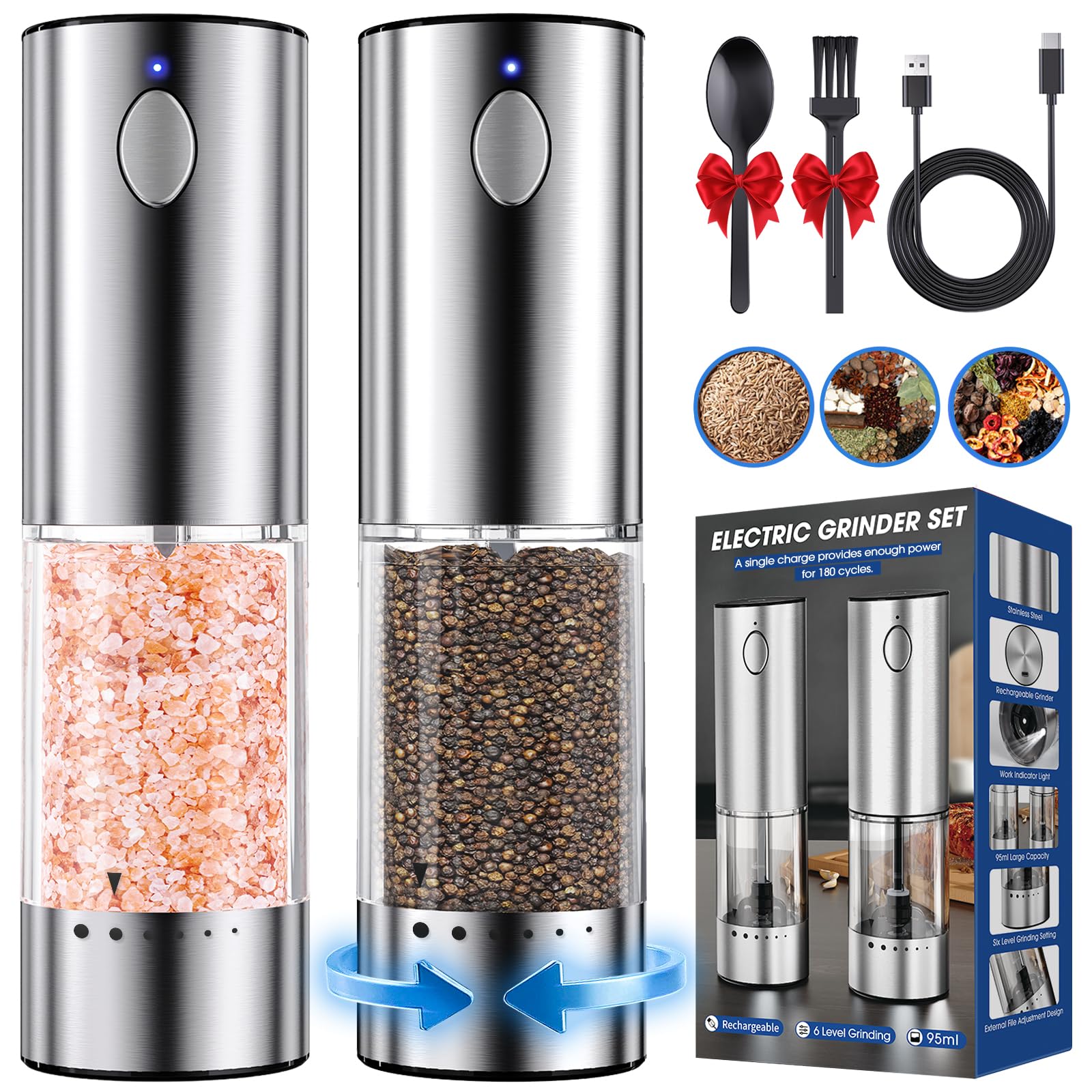 HomeHacks larger-capacity grinder with clear hopper for easy refills.