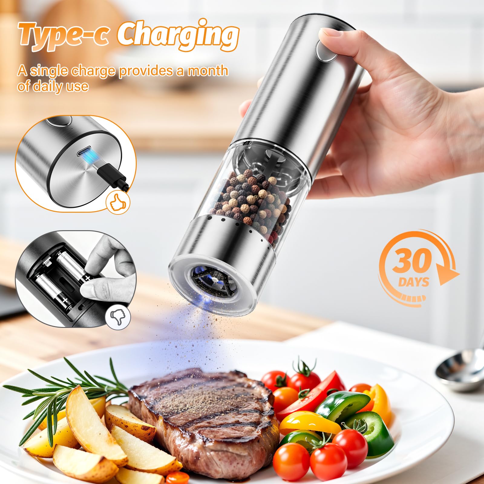 HomeHacks stainless steel body offers a sleek, durable kitchen companion.