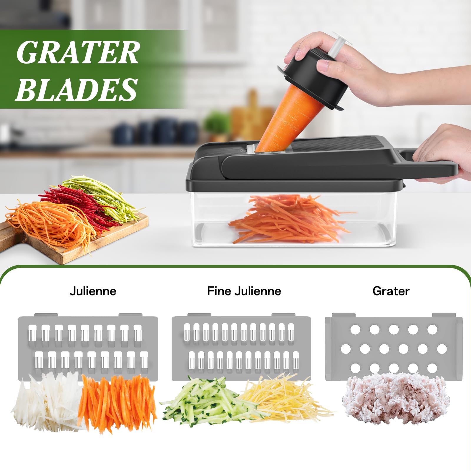 HomeHacks five interchangeable blades enable slicing, grating, and julienne