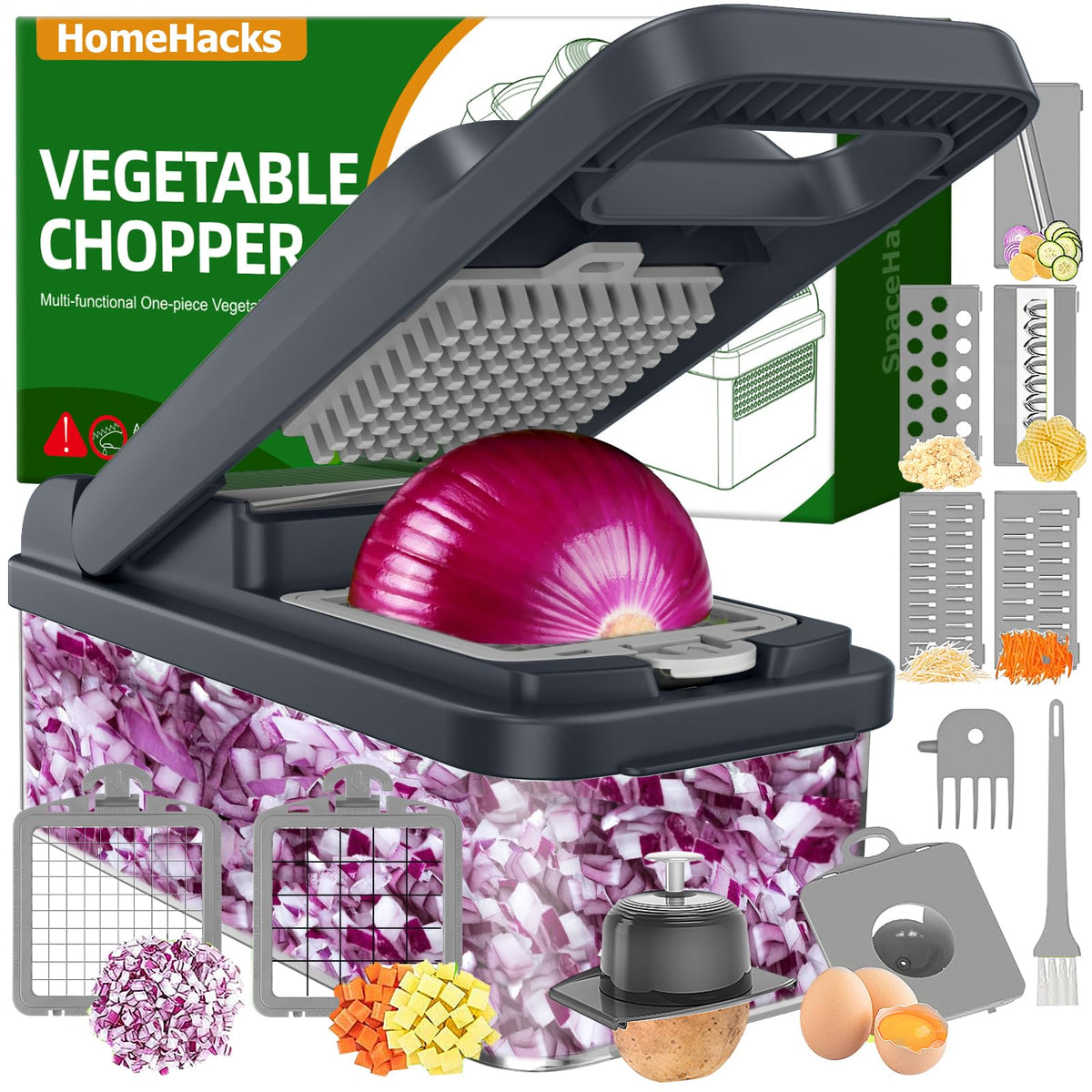 HomeHacks vegetable chopper with lid and handle for smooth, controlled chopping