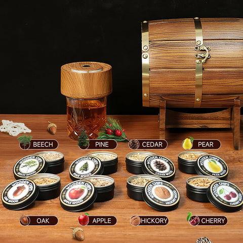 Barrel-case presentation doubles as an elegant bar display.