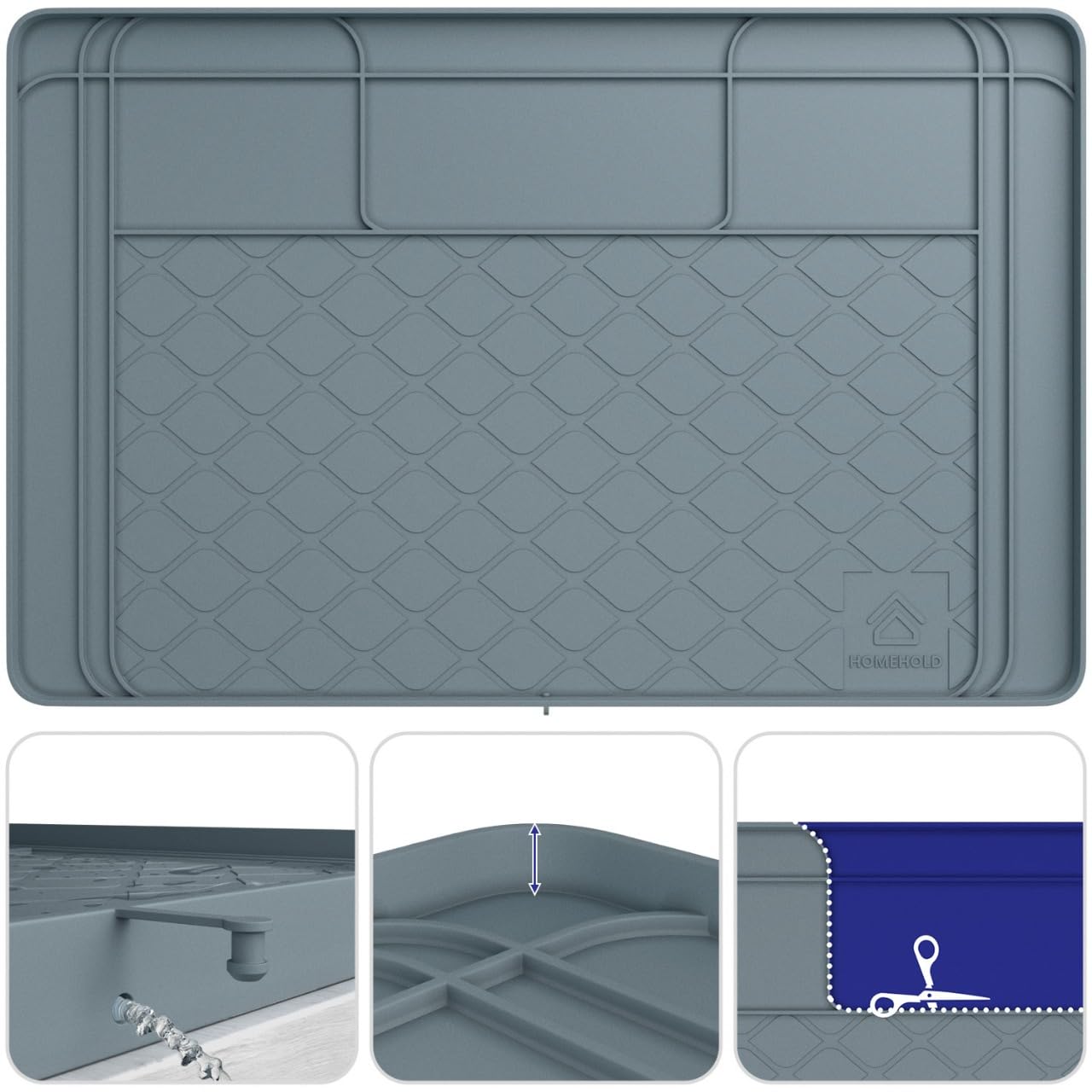 HOMEHOLD size-flexible mat trimmed to fit narrow cabinets.