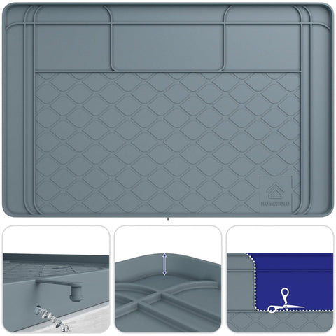 HOMEHOLD size-flexible mat trimmed to fit narrow cabinets.