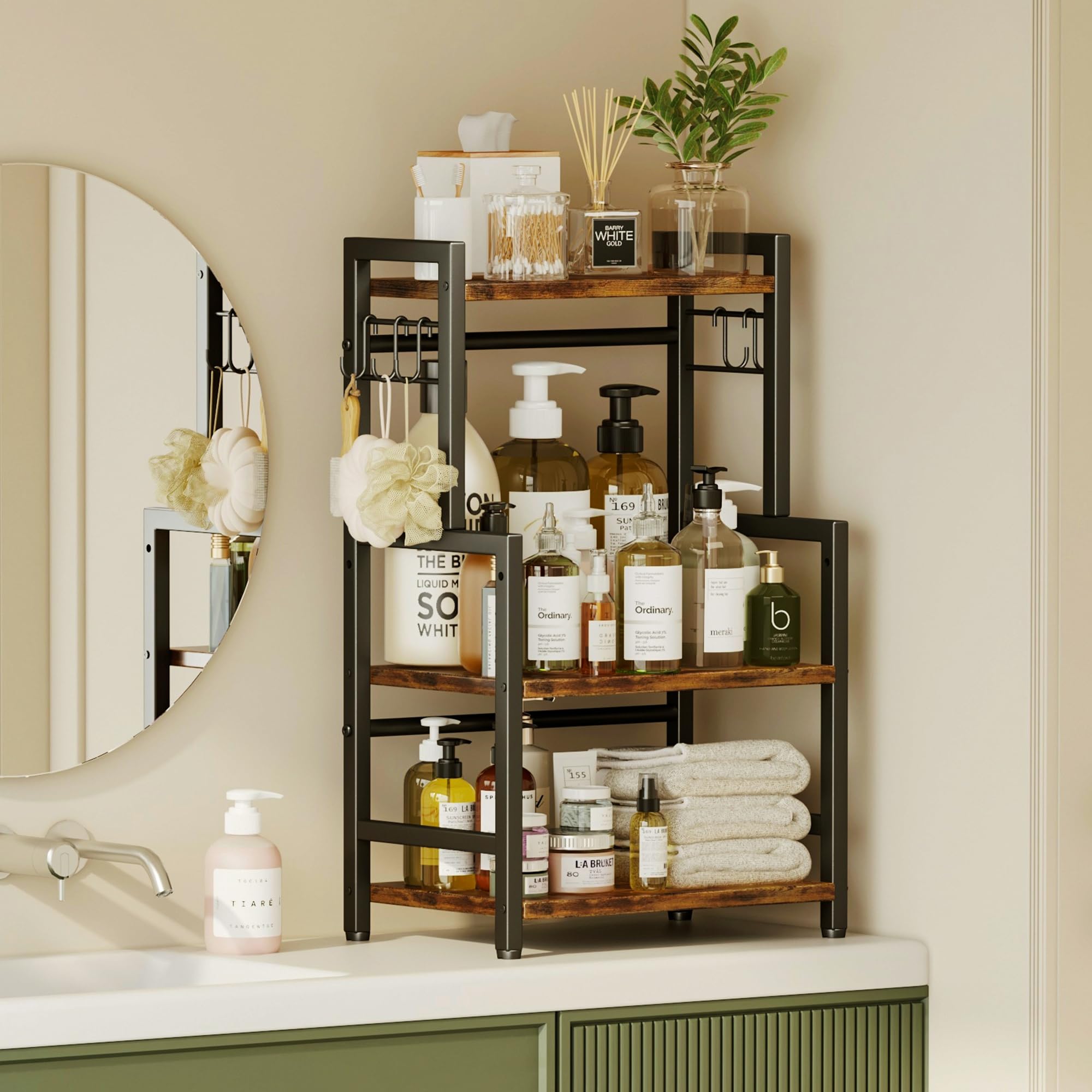Homeiju back rails prevent items from sliding off the shelf.