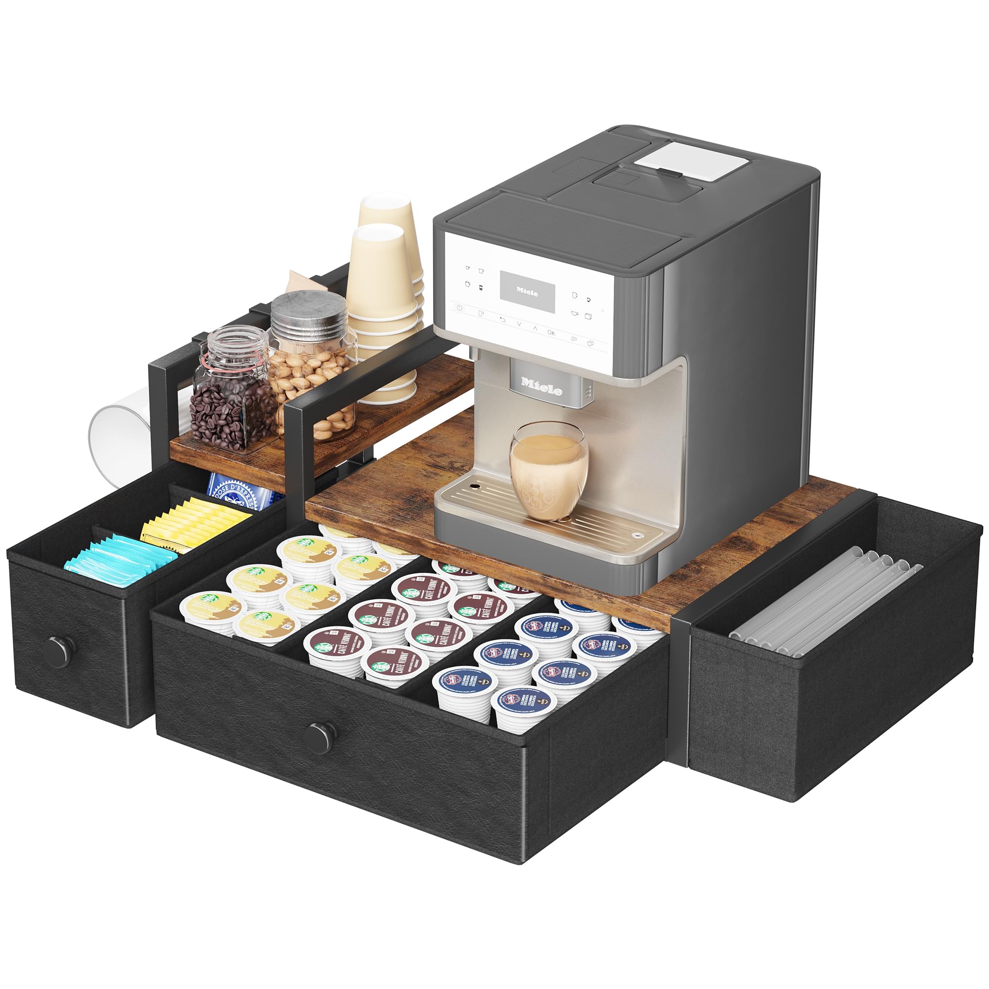 Homeiju coffee pod drawers with 52-capacity storage for easy access.