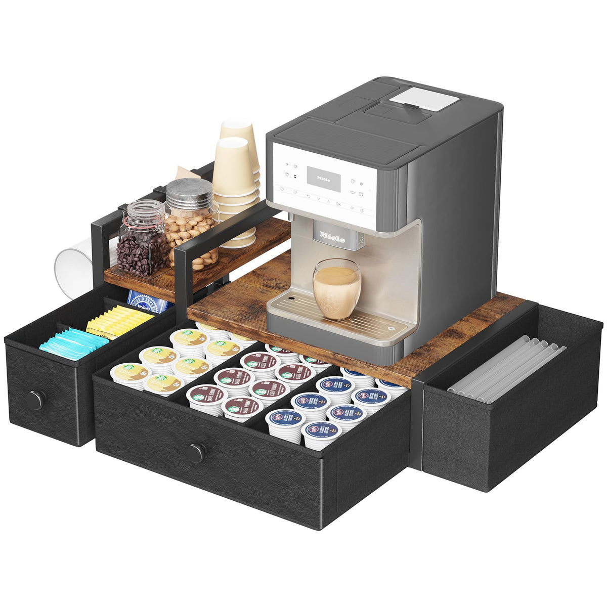 Homeiju coffee pod drawers with 52-capacity storage for easy access.