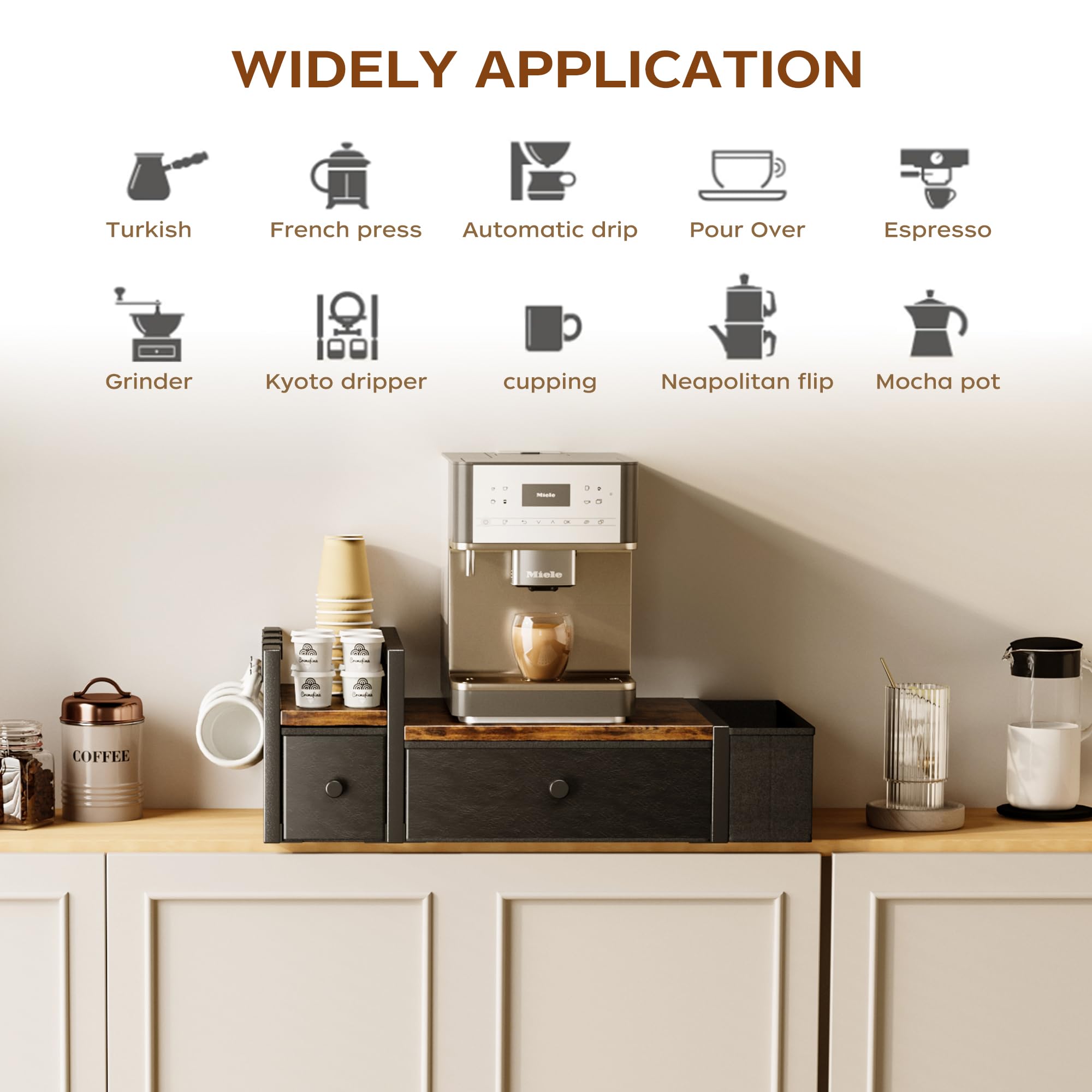 Homeiju countertop coffee storage fits a compact kitchen or office area.