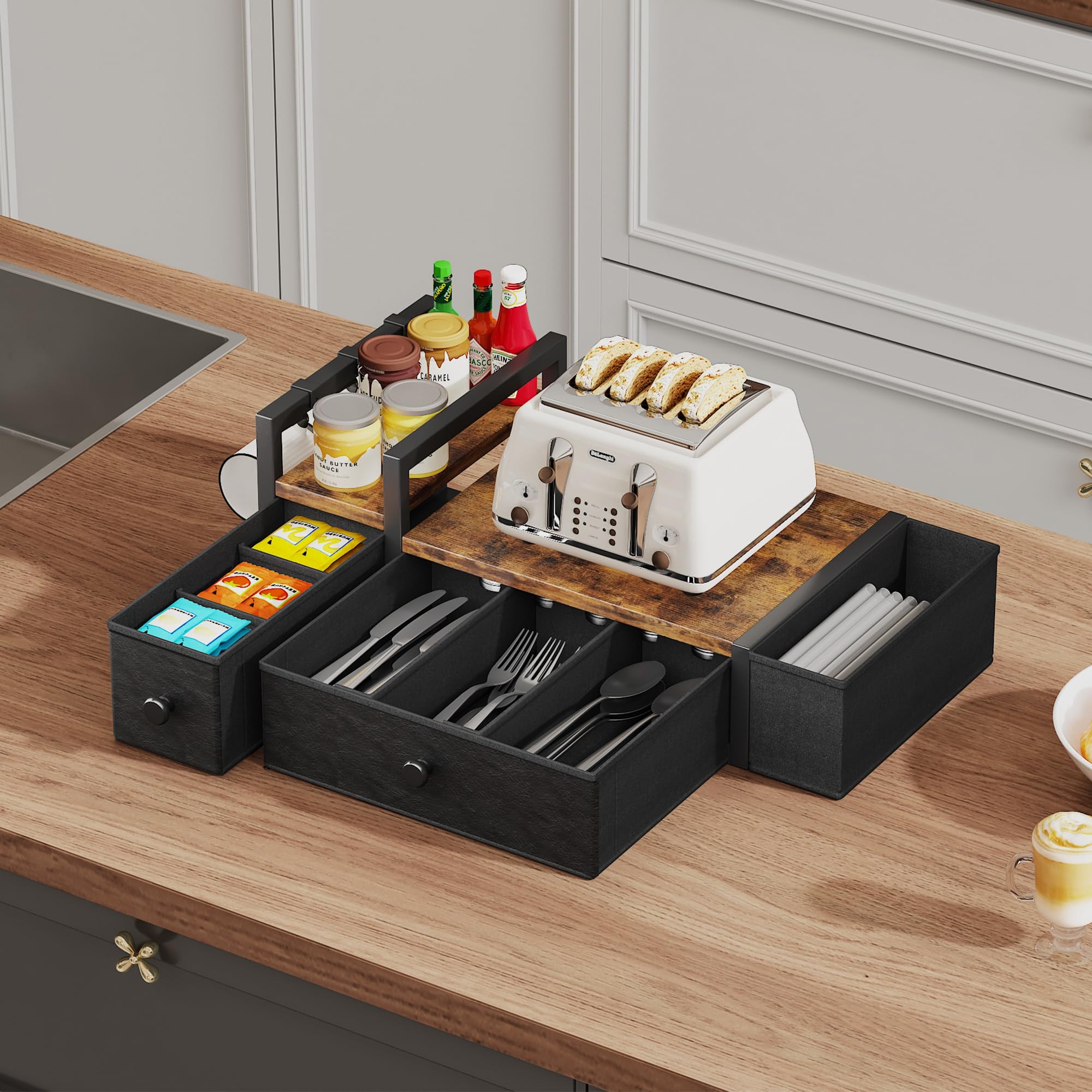 Homeiju side basket stores spoons and stirrers within easy reach.