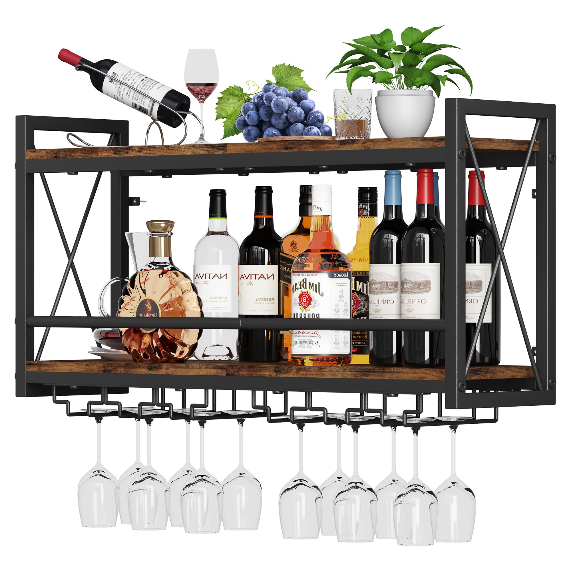 Homeiju wall-mounted wine rack displays bottles neatly for organized kitchen storage.