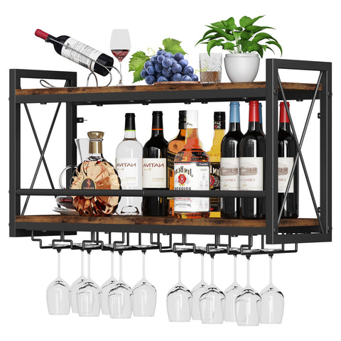 Homeiju wall-mounted wine rack displays bottles neatly for organized kitchen storage.