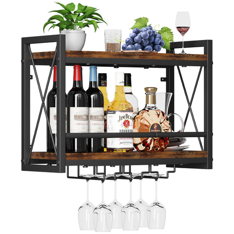 Homeiju metal frame with wood shelf holds glasses securely