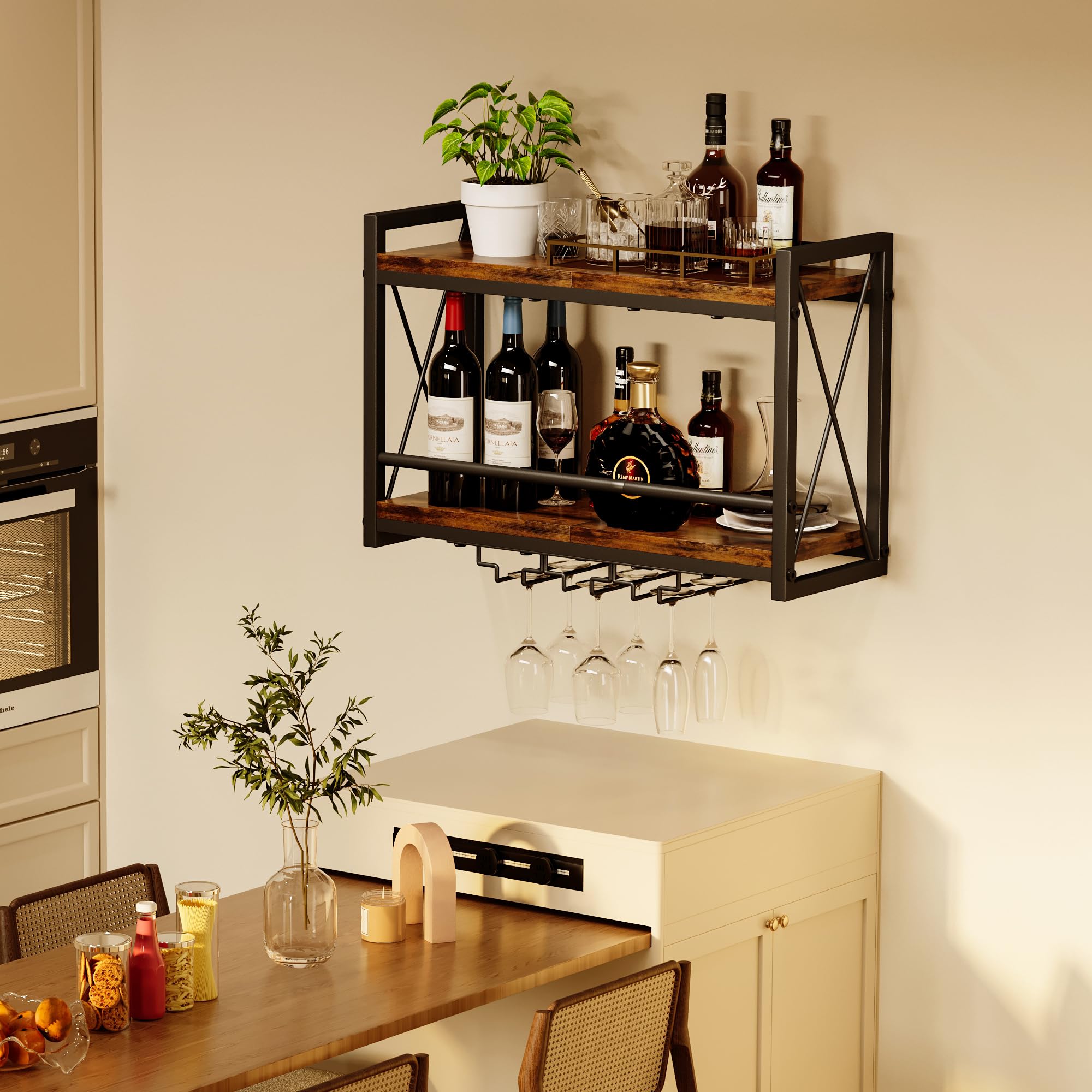 Homeiju hanging wine rack frees countertop space with integrated storage