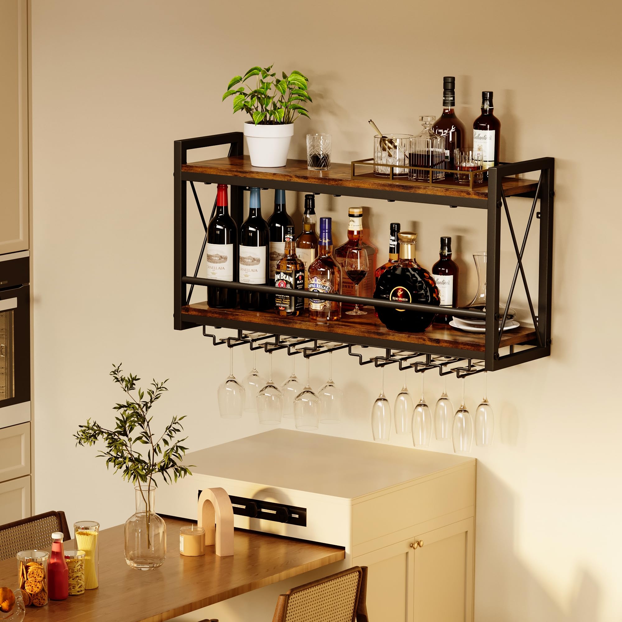 Homeiju wine display shelf provides convenient storage for bottles.