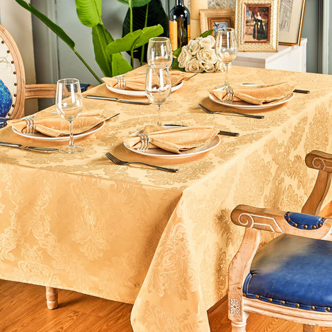 HomeJoy farmhouse gold tablecloth adds warm style to dining