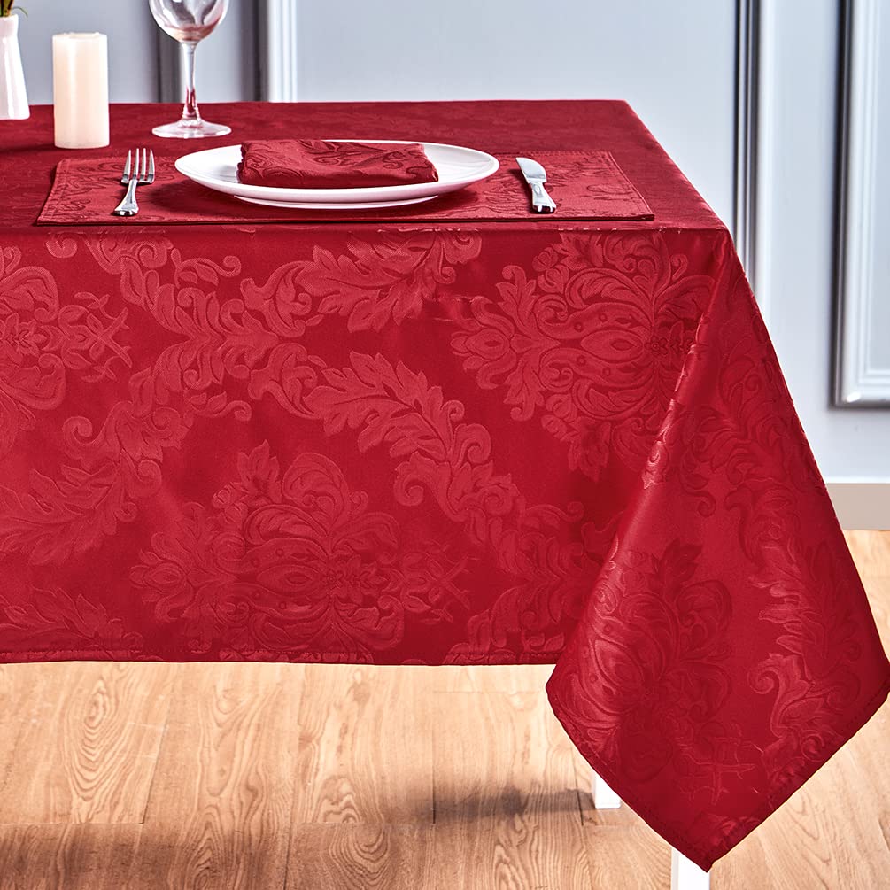 HomeJoy rectangle table cloth waterproof red 60x144 protects spills on busy dinners.
