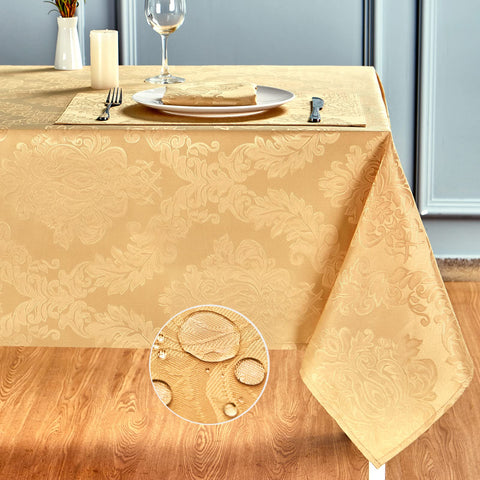 HomeJoy rectangle table cloth in gold close-up shows weave and color