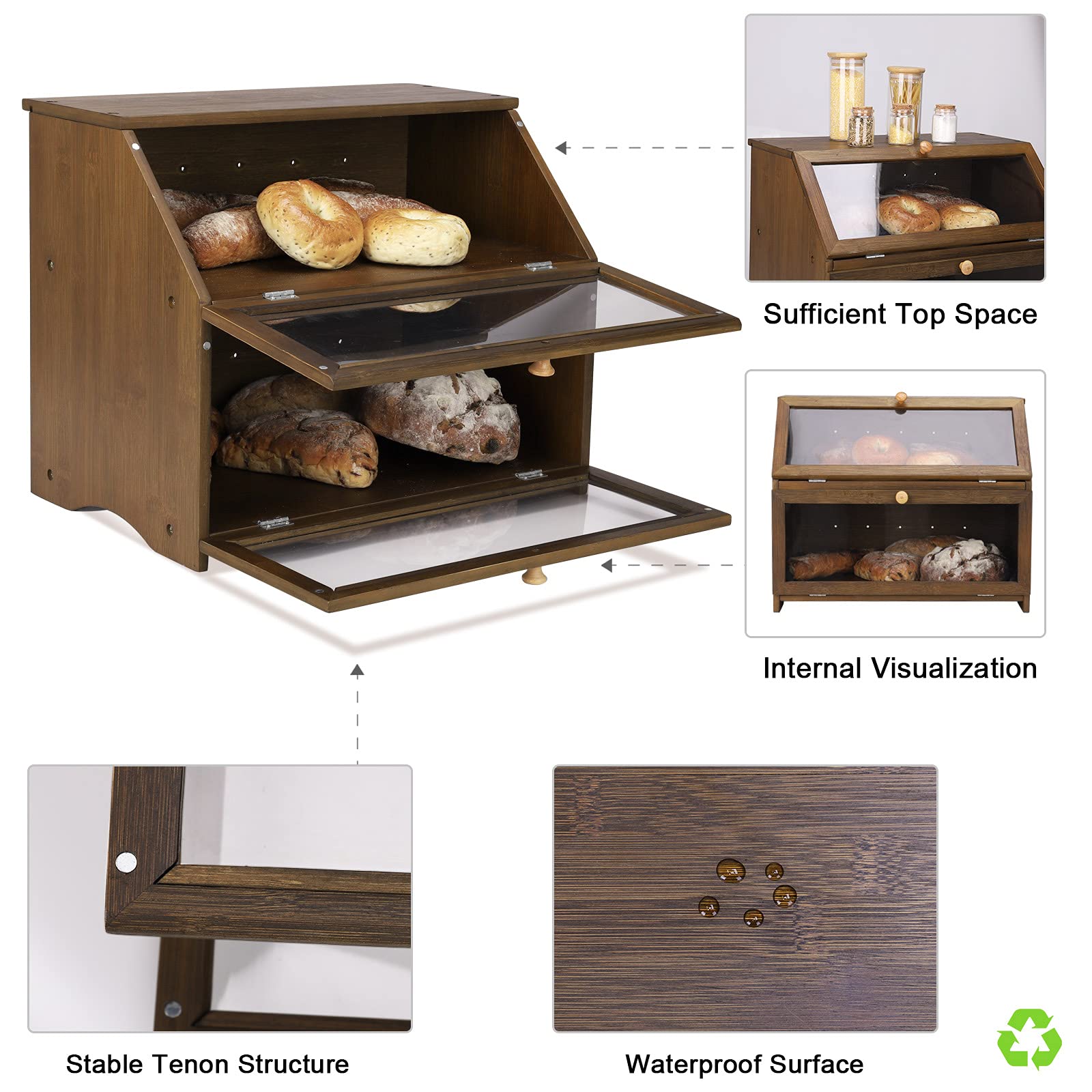HOMEKOKO bread box high-foot deep-back design protecting contents.
