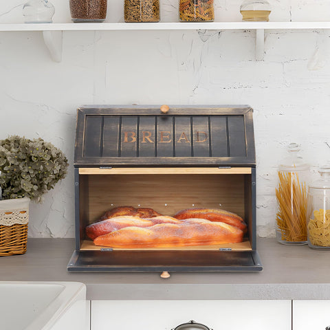 HOMEKOKO bread box high-foot gap protects against moisture near the wall.