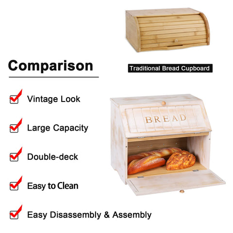 HOMEKOKO bread box interior with two shelves highlighting large storage capacity
