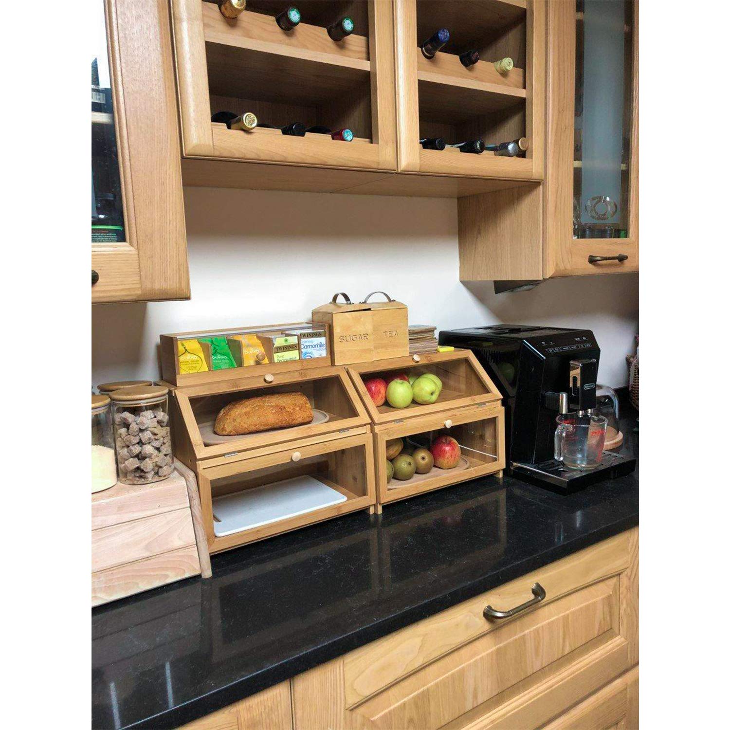 HOMEKOKO bread box with plexiglass window shows bread level without opening.
